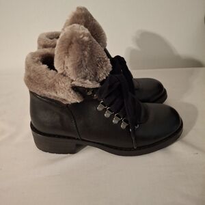 Steven By Steve Madden Women's Black and Brown Combat Boots with Fur Lining